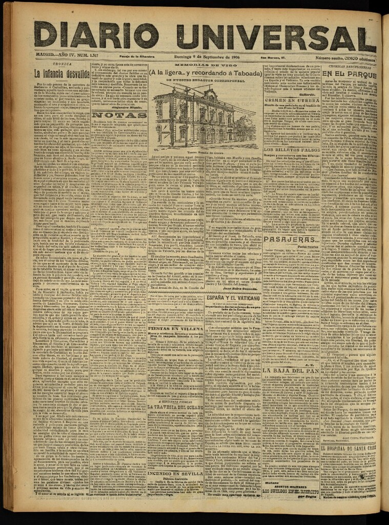 Miniatura de Diario Universal del 9 de septiembre de 1906, edición de noche