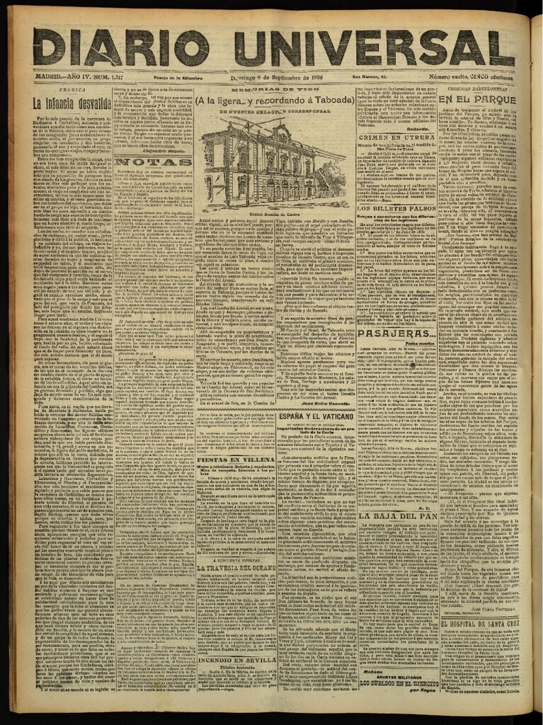 Miniatura de Diario Universal del 9 de septiembre de 1906, edición de tarde