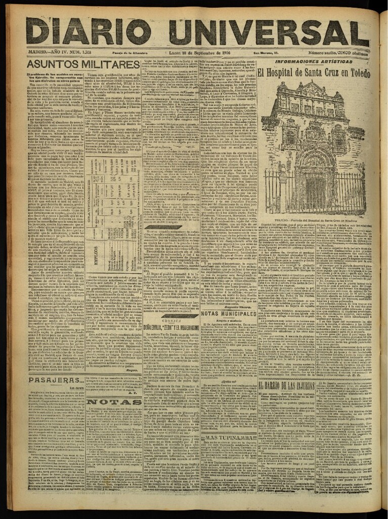 Miniatura de Diario Universal del 10 de septiembre de 1906, edición de tarde