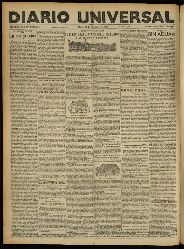 Miniatura de Diario Universal del 11 de septiembre de 1906, edición de noche