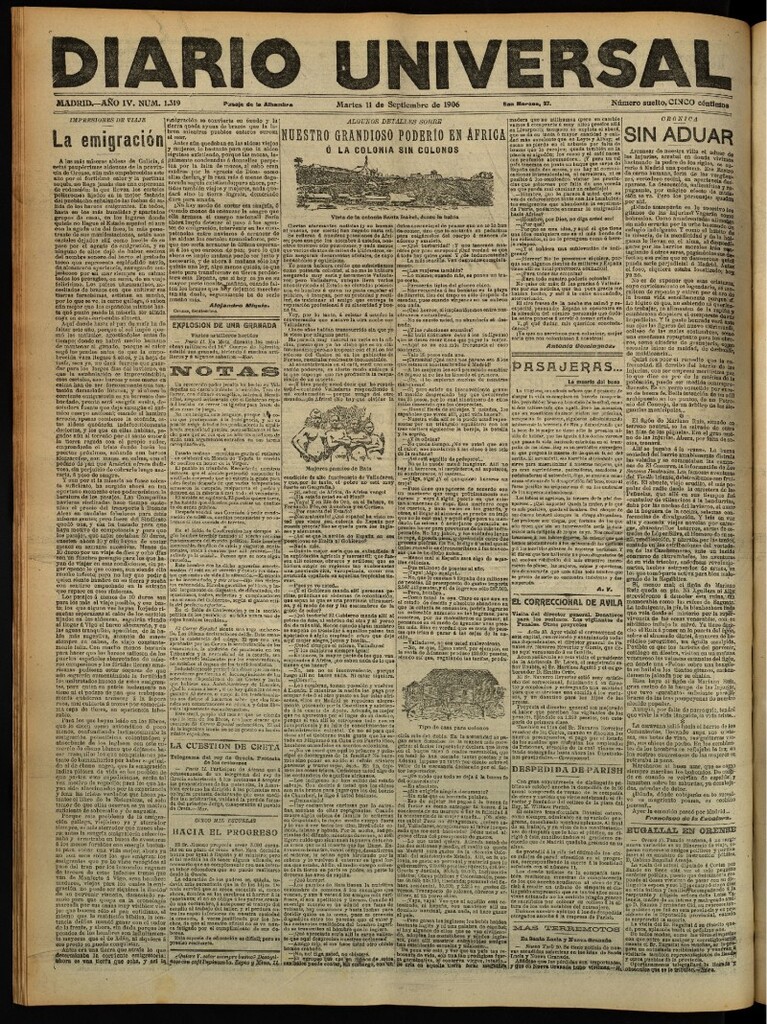Miniatura de Diario Universal del 11 de septiembre de 1906, edición de tarde