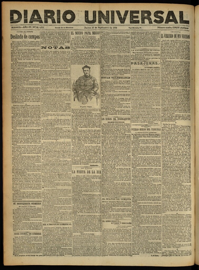 Miniatura de Diario Universal del 13 de septiembre de 1906, edición de noche