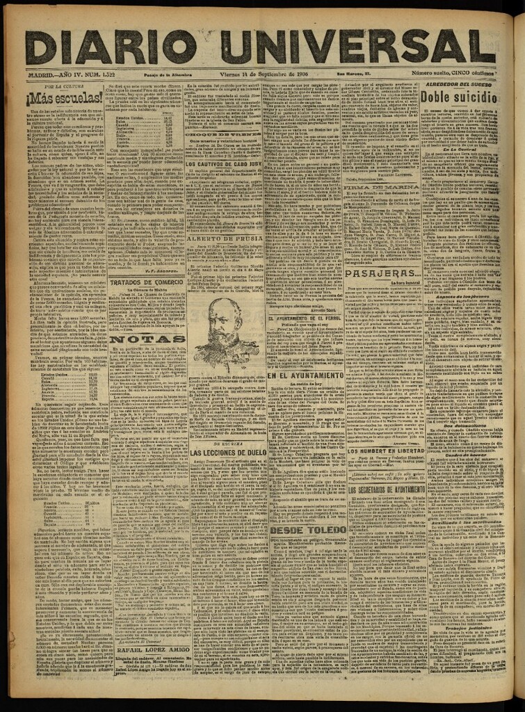 Miniatura de Diario Universal del 14 de septiembre de 1906, edición de noche