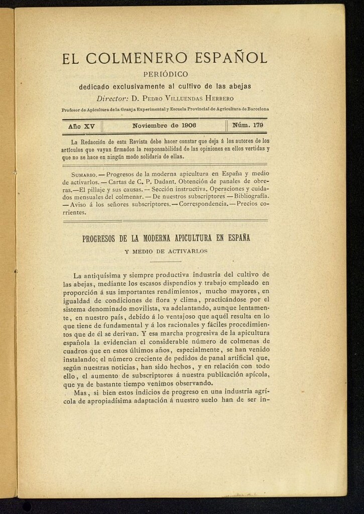Miniatura de El Colmenero Español de noviembre de 1906