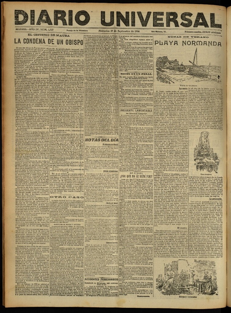 Miniatura de Diario Universal del 19 de septiembre de 1906, edición de noche
