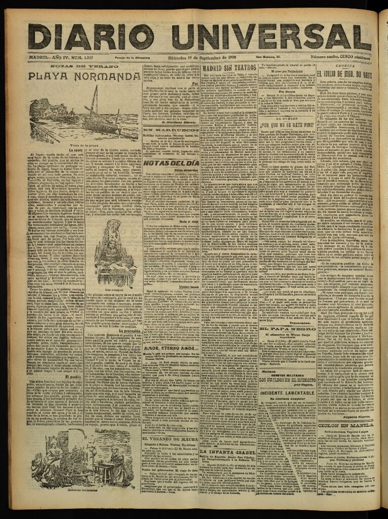 Miniatura de Diario Universal del 19 de septiembre de 1906, edición de tarde