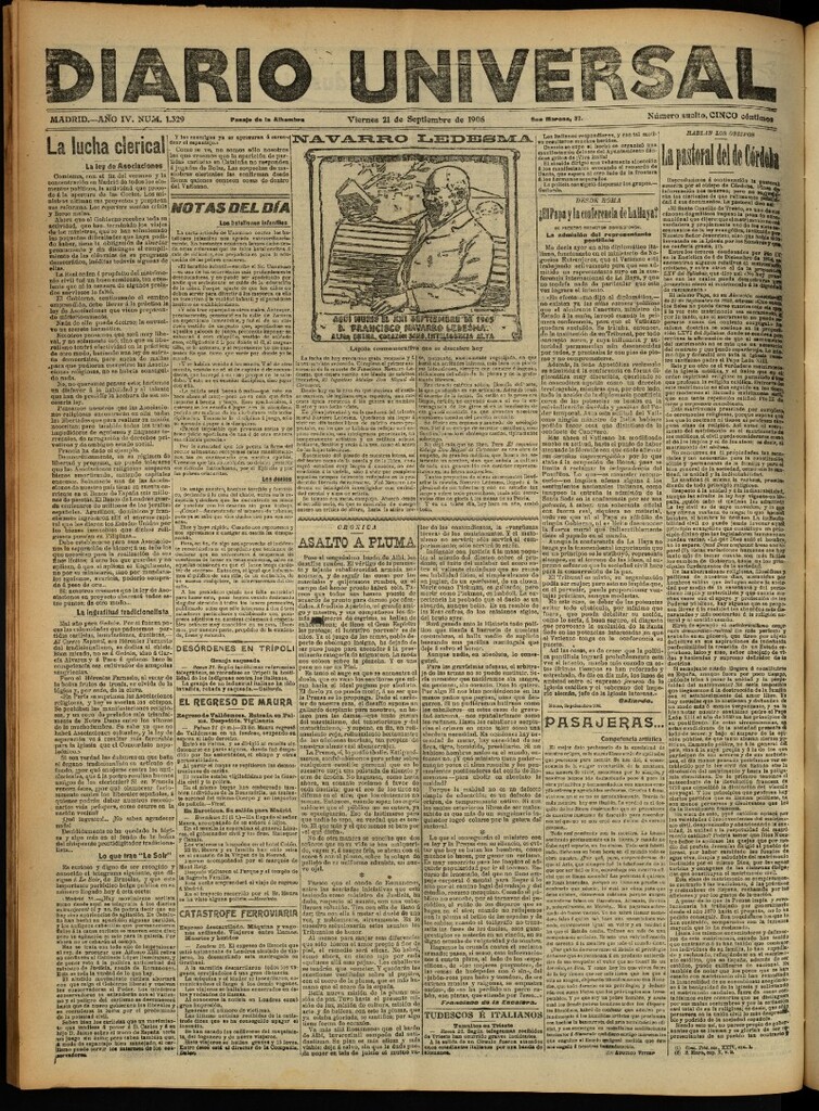Miniatura de Diario Universal del 21 de septiembre de 1906, edición de noche