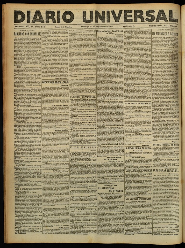 Miniatura de Diario Universal del 23 de septiembre de 1906, edición de tarde