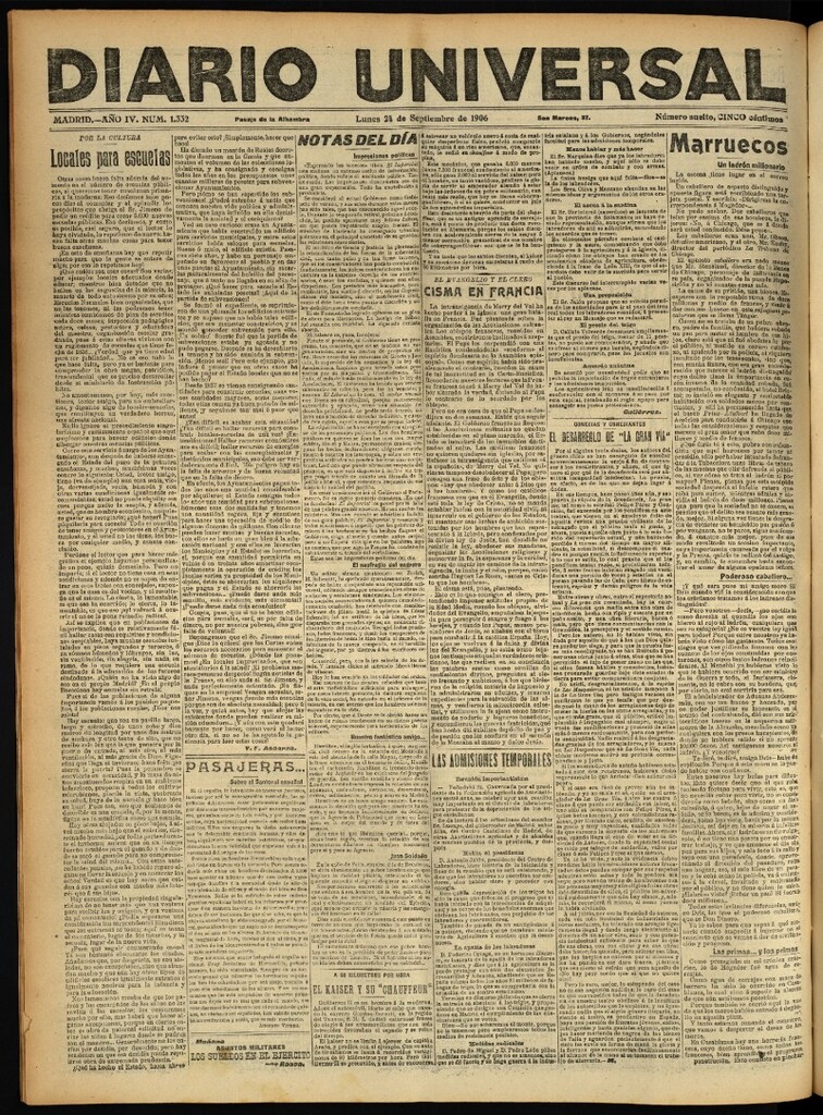 Miniatura de Diario Universal del 24 de septiembre de 1906, edición de noche