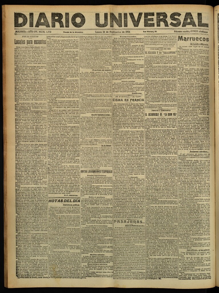 Miniatura de Diario Universal del 24 de septiembre de 1906, edición de tarde