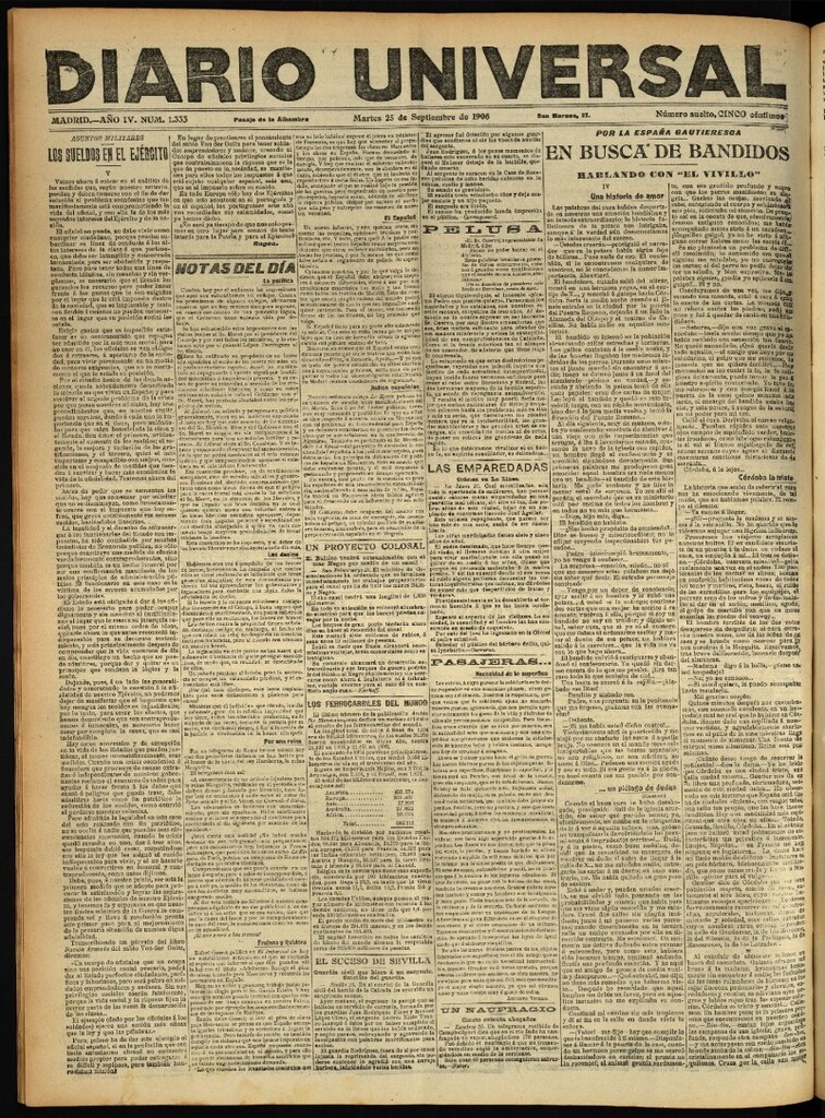 Miniatura de Diario Universal del 25 de septiembre de 1906, edición de noche