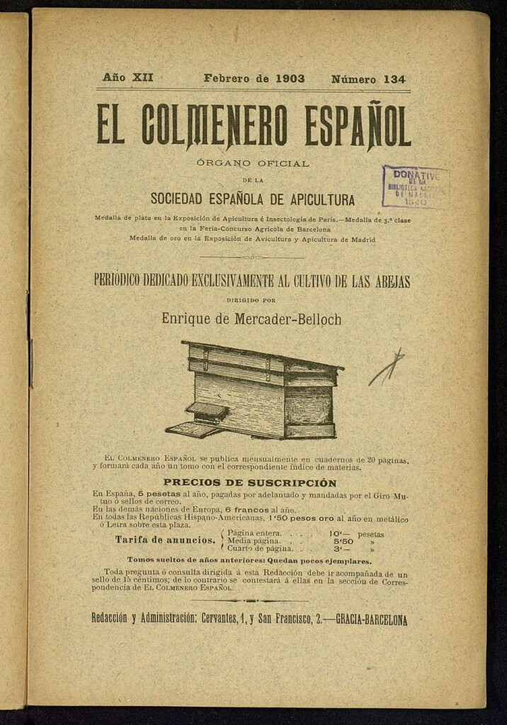 Miniatura de El Colmenero Español : periódico dedicado exclusivamente al cultivo de las abejas de febrero de 1903