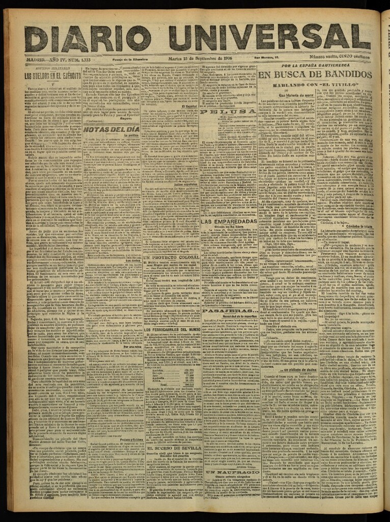 Miniatura de Diario Universal del 25 de septiembre de 1906, edición de tarde