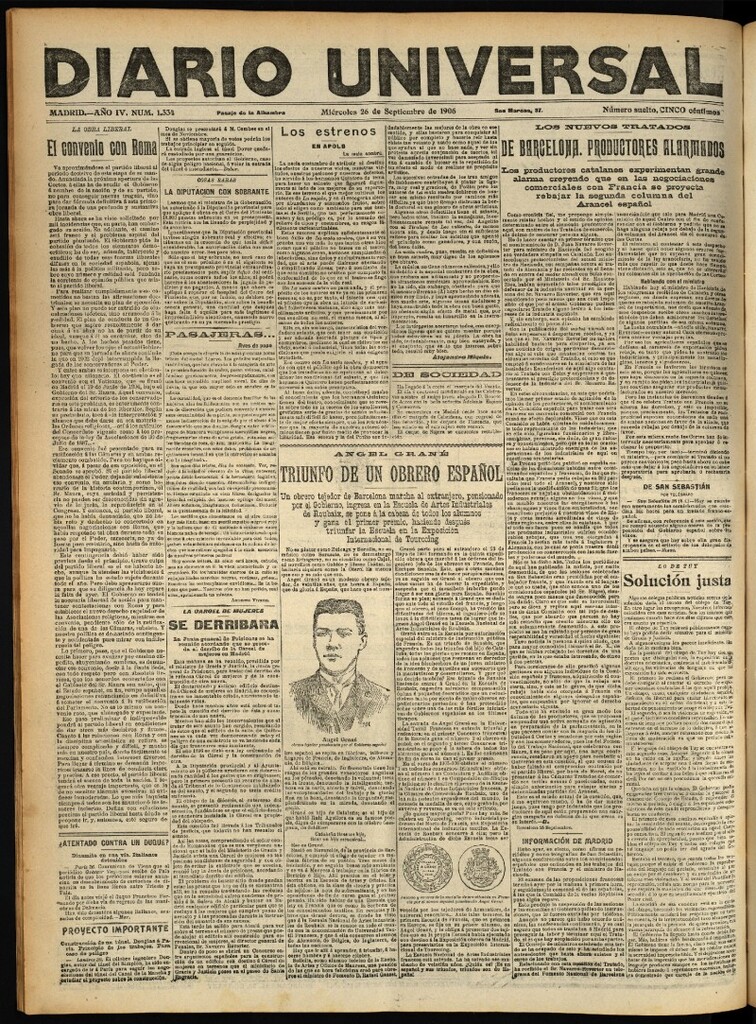 Miniatura de Diario Universal del 26 de septiembre de 1906, edición de noche