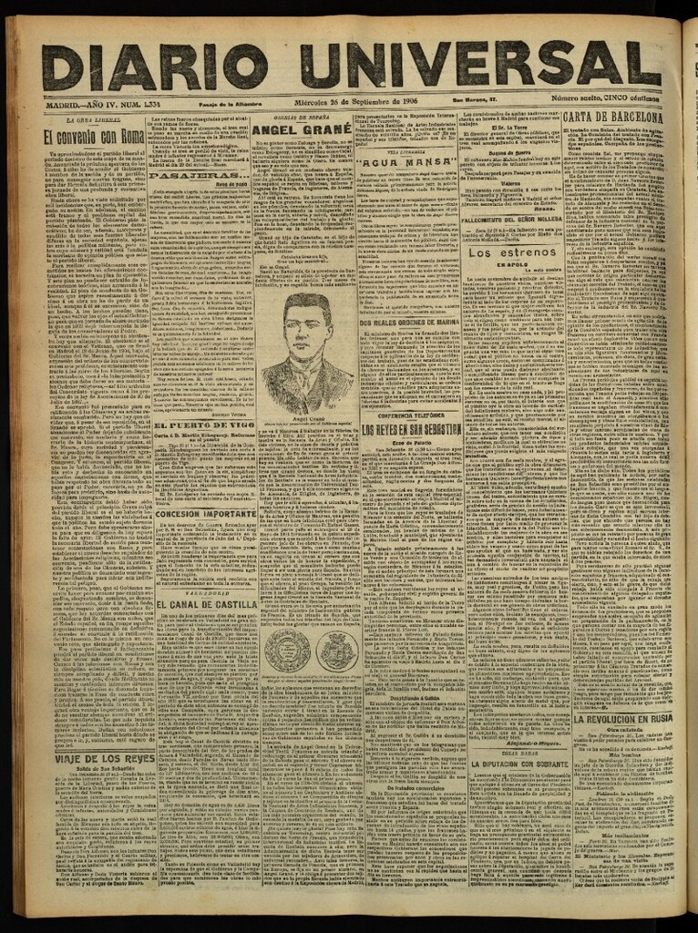 Miniatura de Diario Universal del 26 de septiembre de 1906, edición de tarde