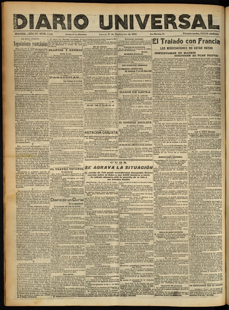 Miniatura de Diario Universal del 27 de septiembre de 1906, edición de noche