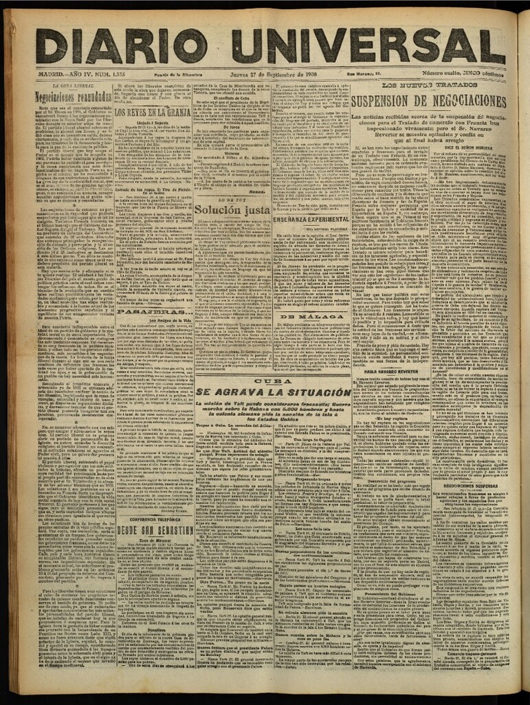 Miniatura de Diario Universal del 27 de septiembre de 1906, edición de tarde