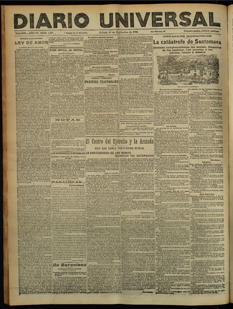 Miniatura de Diario Universal del 29 de septiembre de 1906, edición de tarde