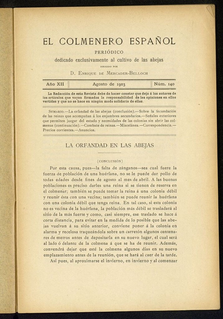 Miniatura de El Colmenero Español de agosto de 1903