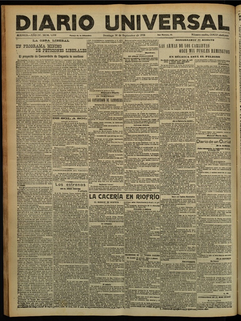 Miniatura de Diario Universal del 30 de septiembre de 1906, edición de tarde