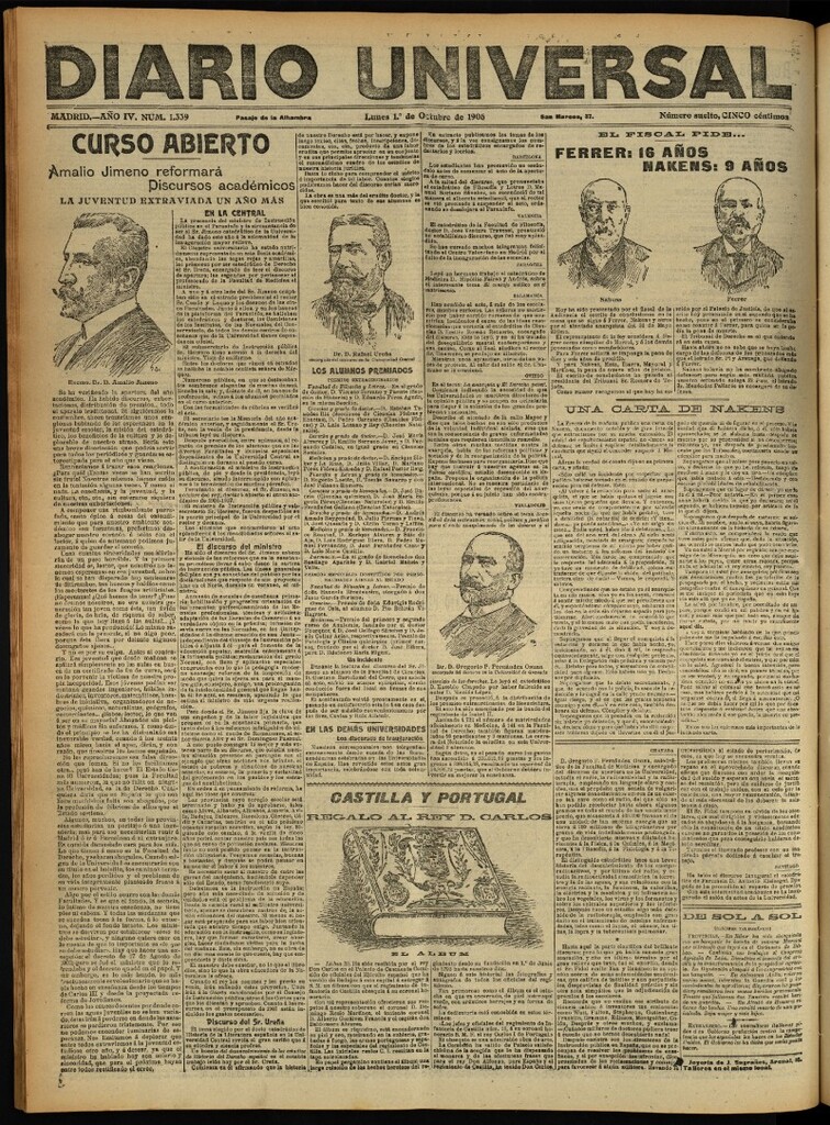 Miniatura de Diario Universal del 1 de octubre de 1906, edición de noche