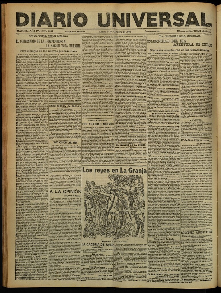 Miniatura de Diario Universal del 1 de octubre de 1906, edición de tarde