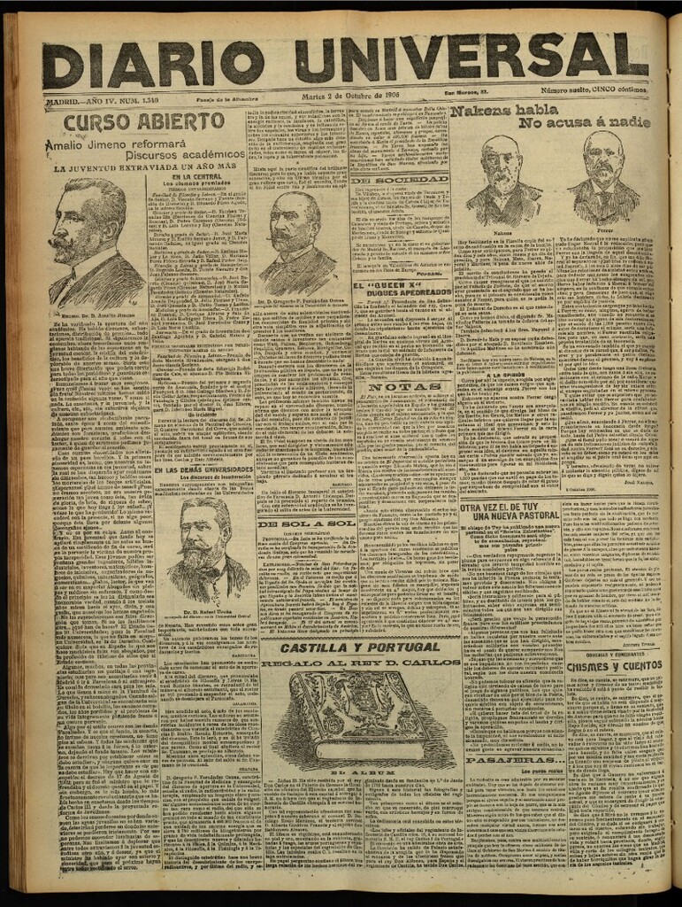 Miniatura de Diario Universal del 2 de octubre de 1906, edición de tarde