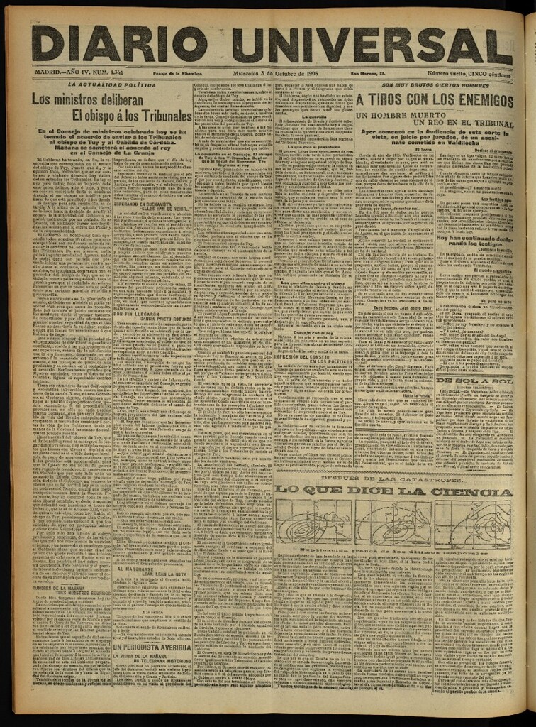 Miniatura de Diario Universal del 3 de octubre de 1906, edición de noche
