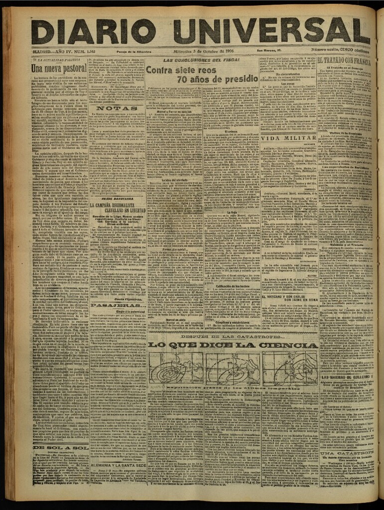 Miniatura de Diario Universal del 3 de octubre de 1906, edición de tarde