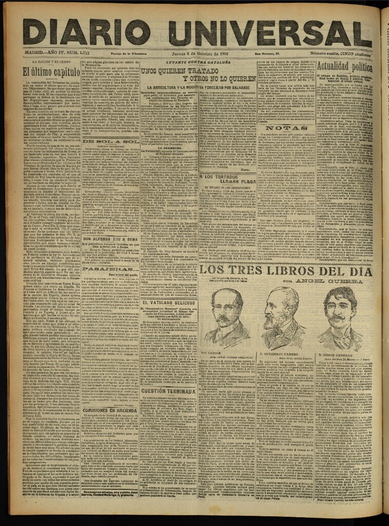 Miniatura de Diario Universal del 4 de octubre de 1906, edición de noche