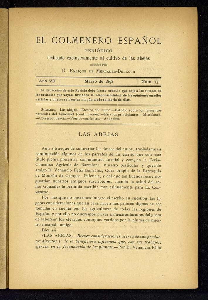 Miniatura de El Colmenero Español : periódico dedicado exclusivamente al cultivo de las abejas de marzo de 1898