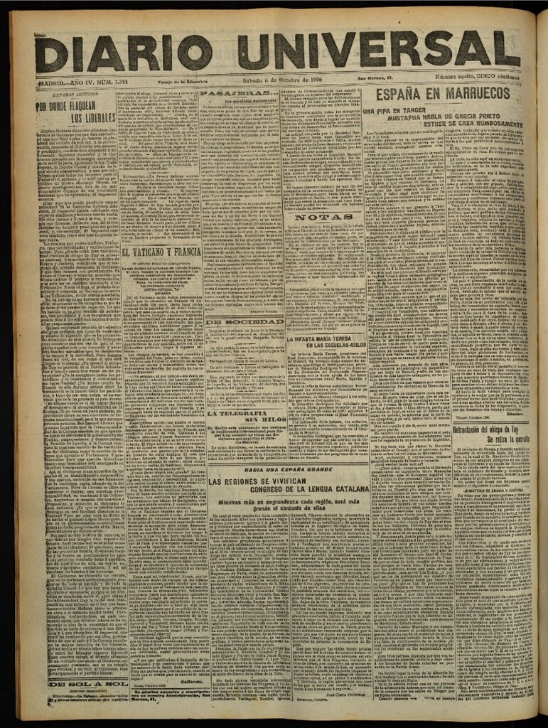 Miniatura de Diario Universal del 6 de octubre de 1906, edición de tarde