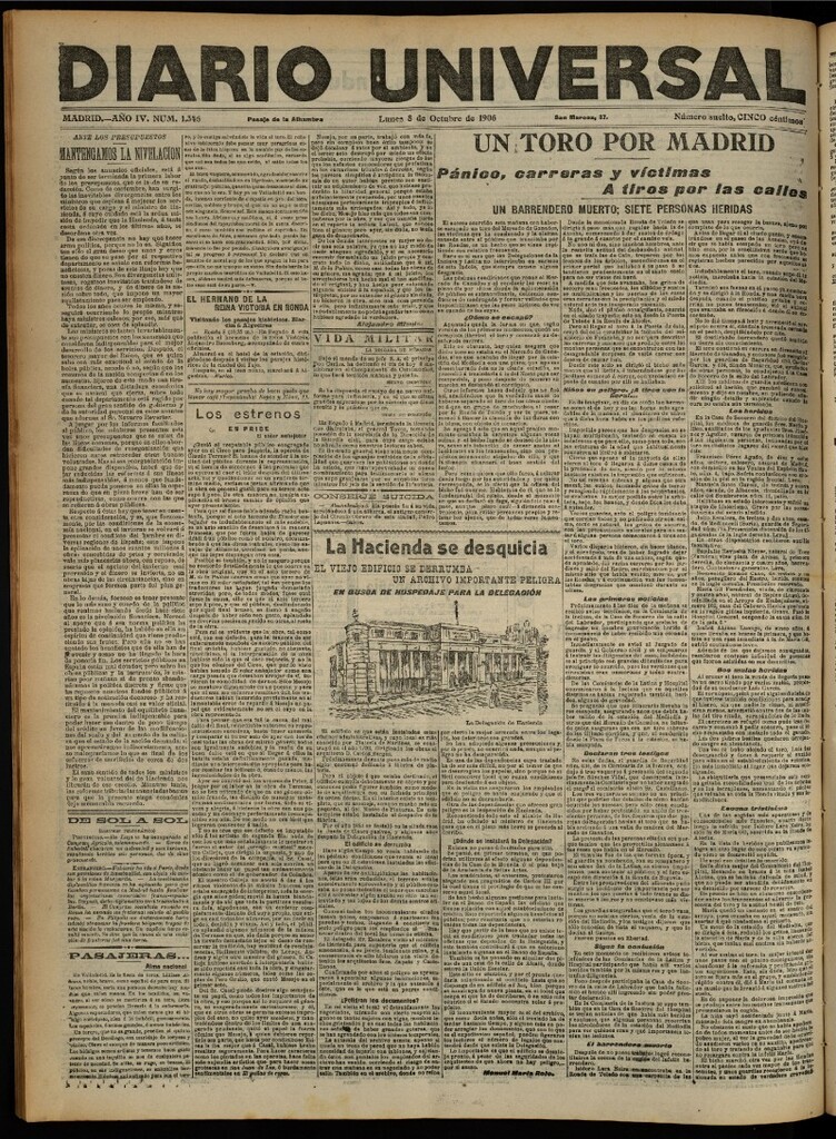 Miniatura de Diario Universal del 8 de octubre de 1906, edición de noche
