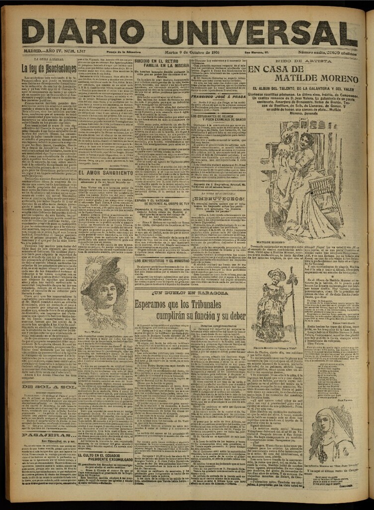 Miniatura de Diario Universal del 9 de octubre de 1906, edición de noche