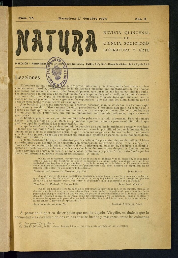 Miniatura de Natura : revista quincenal de ciencia, sociología, literatura y arte del 1 de octubre de 1904