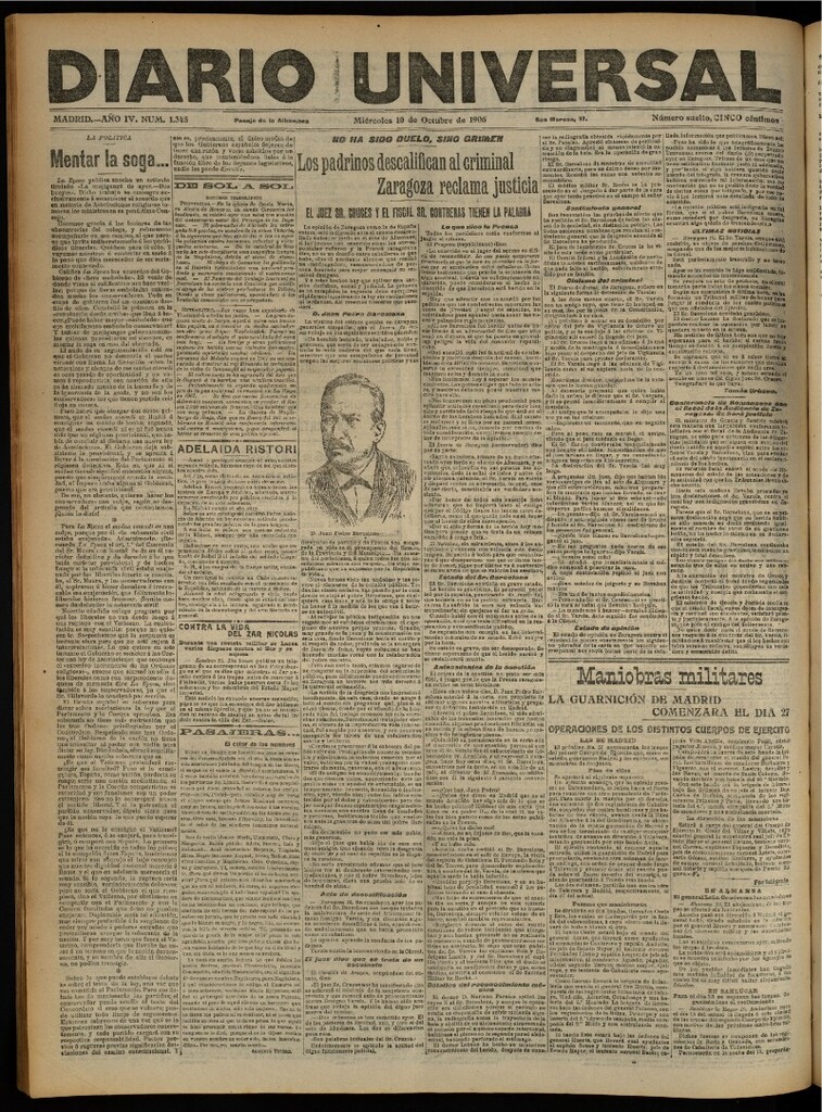Miniatura de Diario Universal del 10 de octubre de 1906, edición de noche