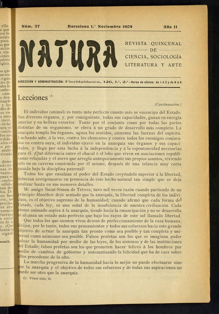 Miniatura de Natura : revista quincenal de ciencia, sociología, literatura y arte del 1 de noviembre de 1904