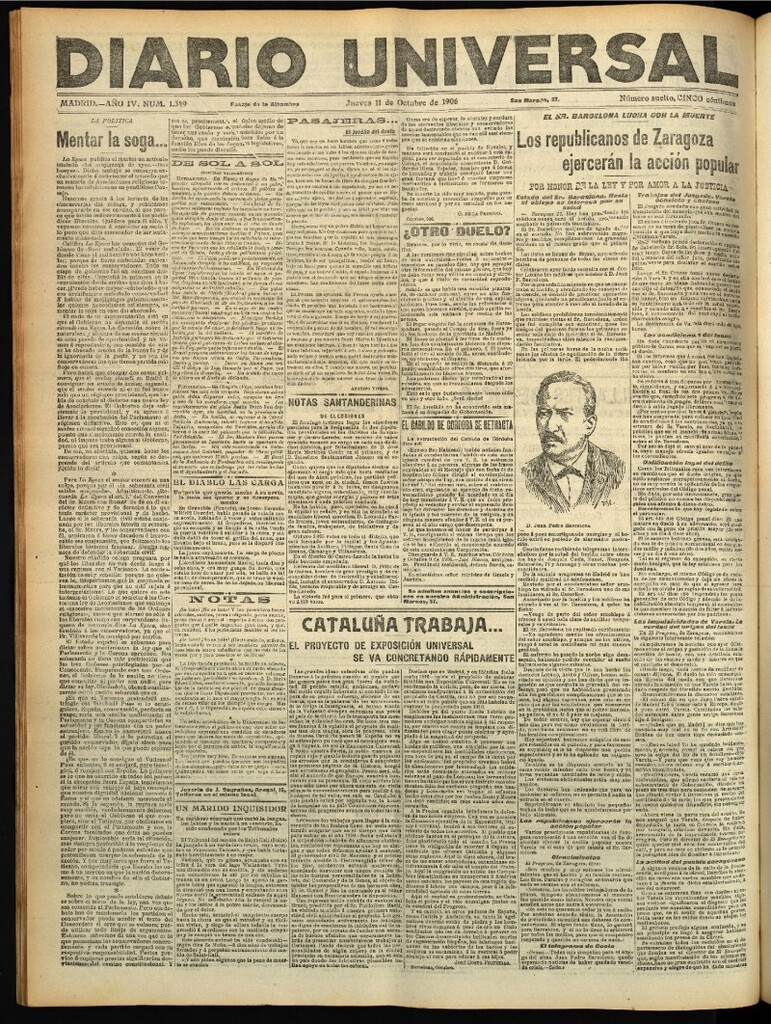 Miniatura de Diario Universal del 11 de octubre de 1906, edición de tarde