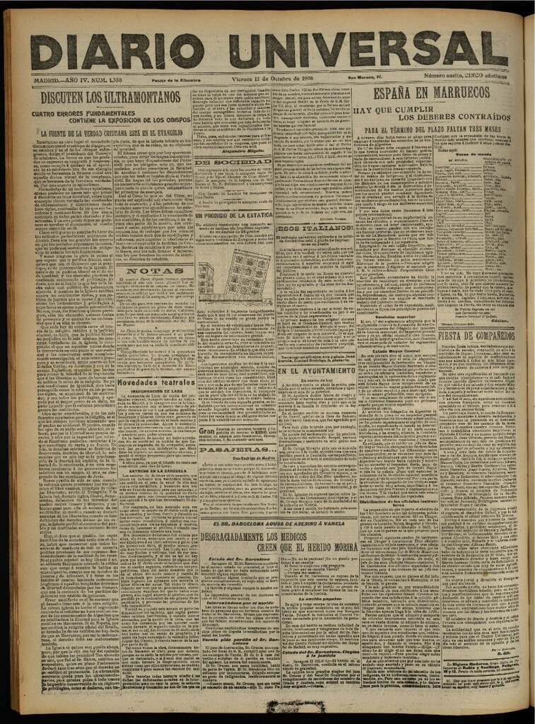 Miniatura de Diario Universal del 12 de octubre de 1906, edición de noche