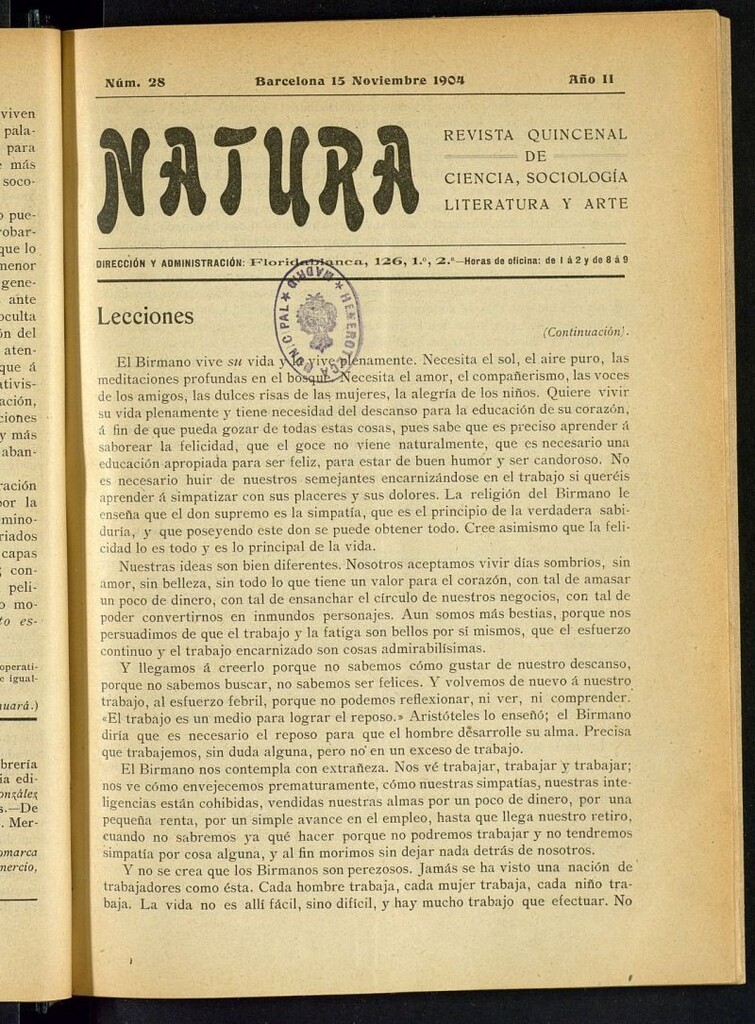 Miniatura de Natura : revista quincenal de ciencia, sociología, literatura y arte del 15 de noviembre de 1904