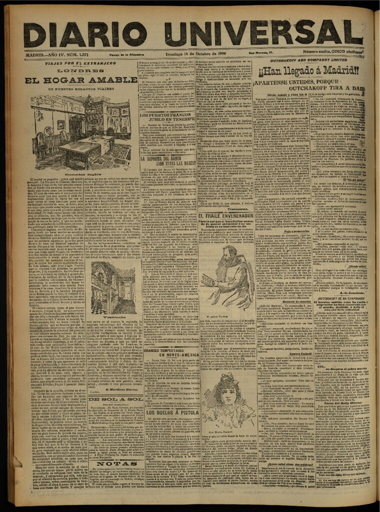 Miniatura de Diario Universal del 14 de octubre de 1906, edición de noche