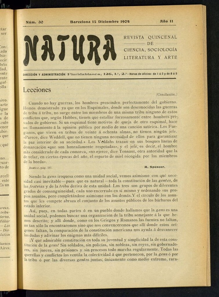 Miniatura de Natura : revista quincenal de ciencia, sociología, literatura y arte del 15 de diciembre de 1904