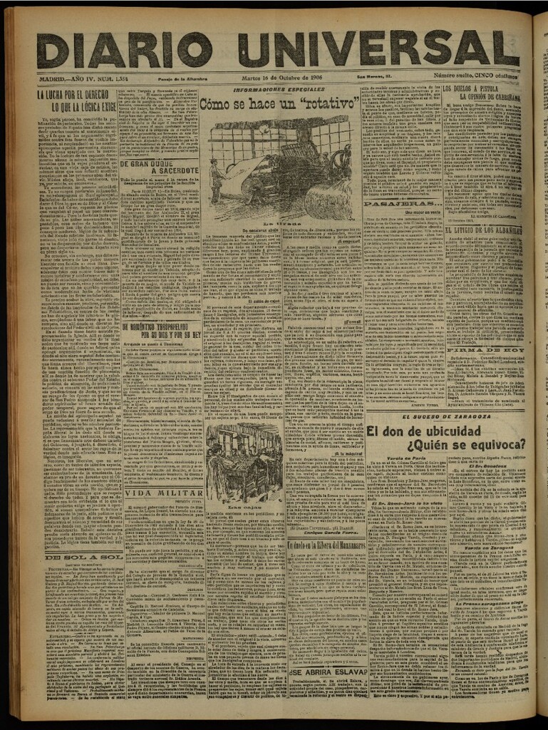 Miniatura de Diario Universal del 16 de octubre de 1906, edición de noche