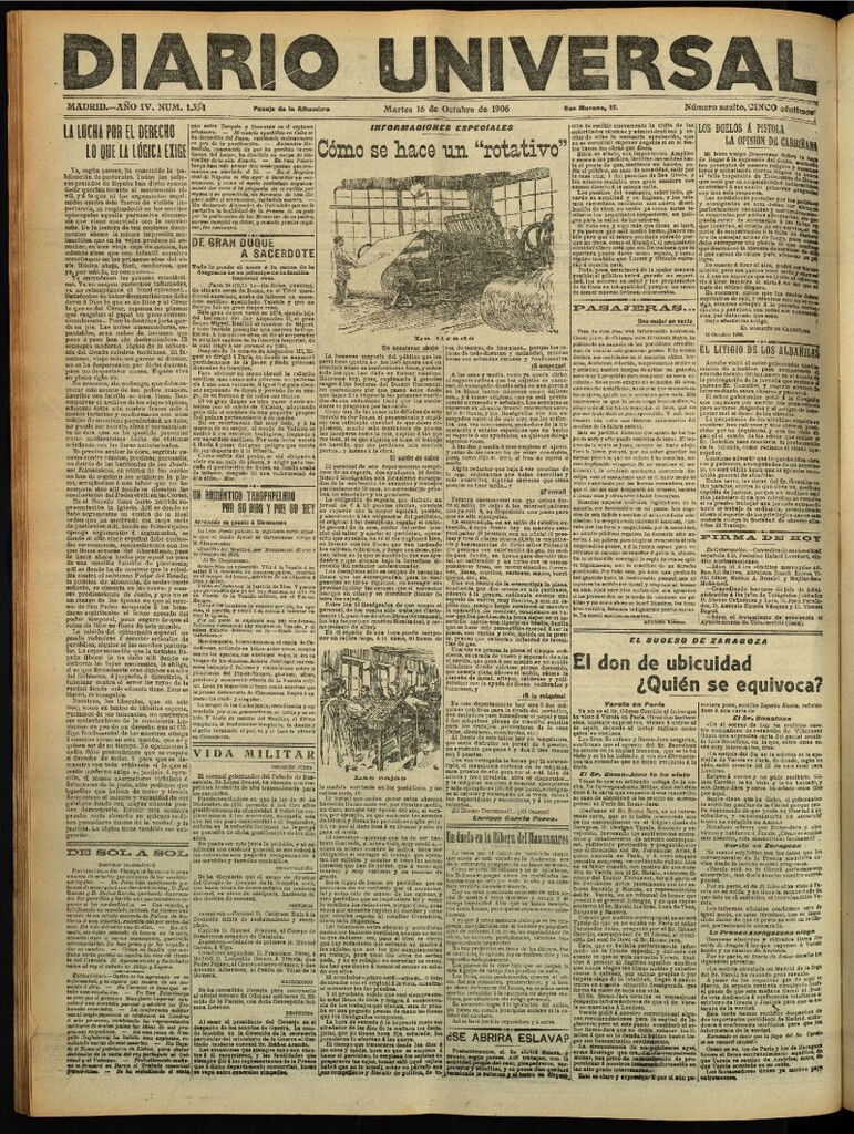 Miniatura de Diario Universal del 16 de octubre de 1906, edición de tarde