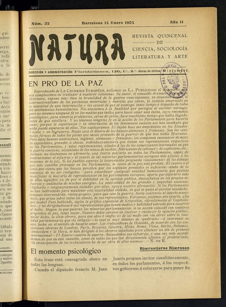 Miniatura de Natura : revista quincenal de ciencia, sociología, literatura y arte del 15 de enero de 1905