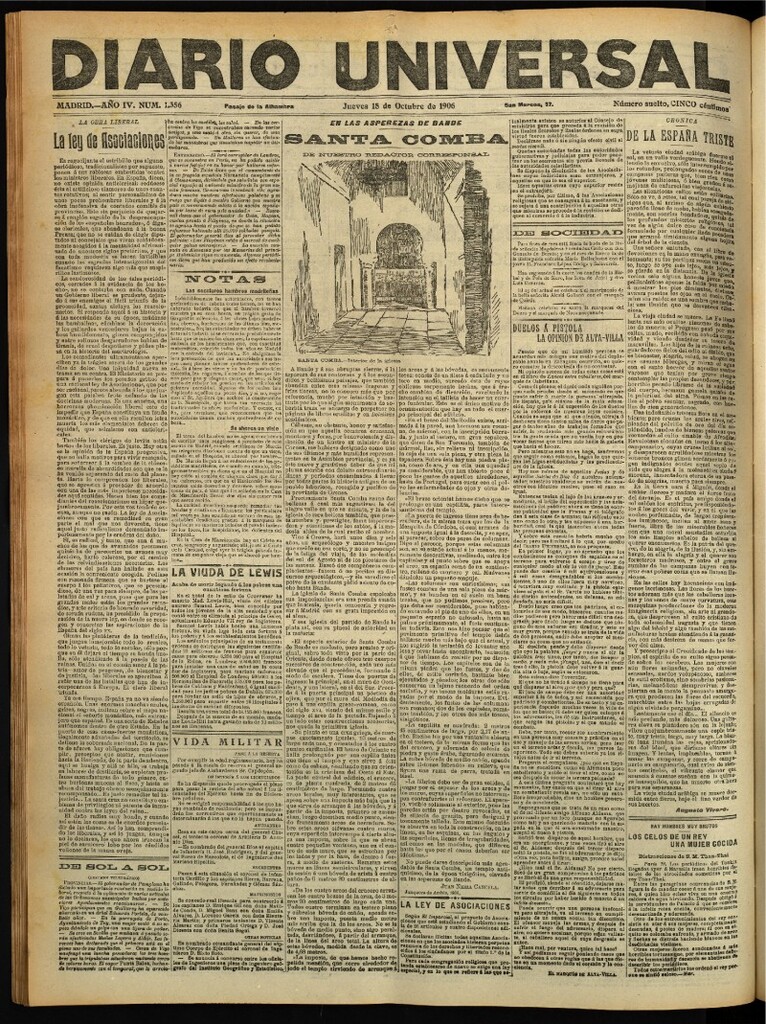 Miniatura de Diario Universal del 18 de octubre de 1906, edición de tarde