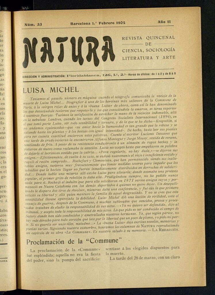 Miniatura de Natura : revista quincenal de ciencia, sociología, literatura y arte del 1 de febrero de 1905