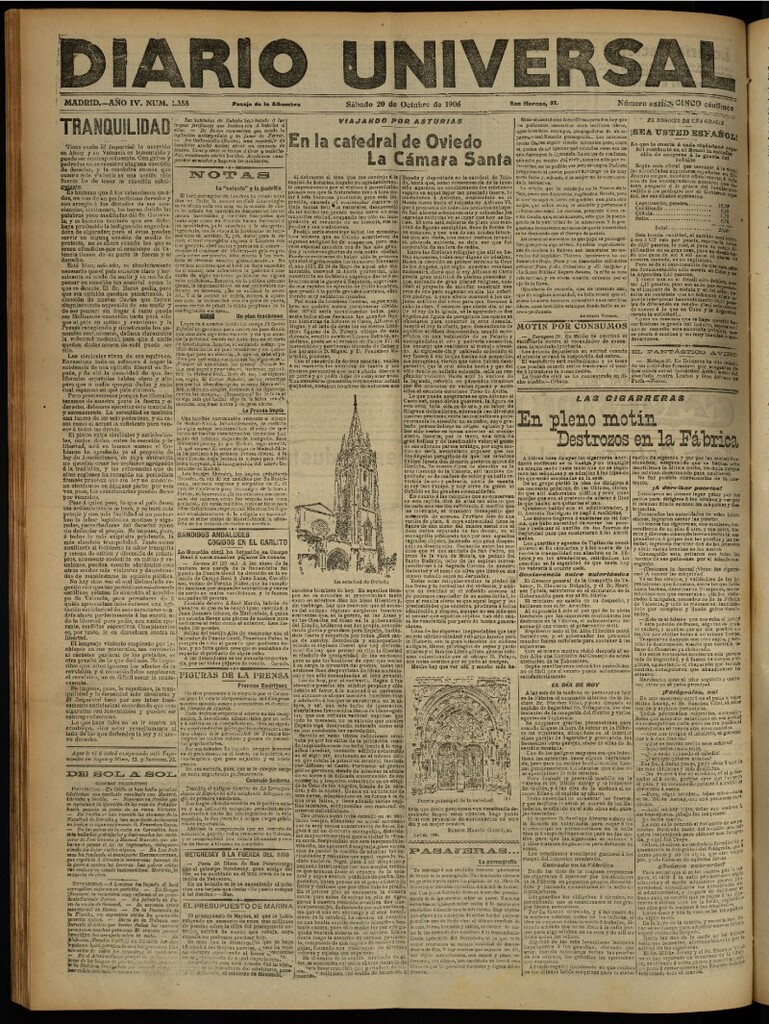 Miniatura de Diario Universal del 20 de octubre de 1906, edición de noche