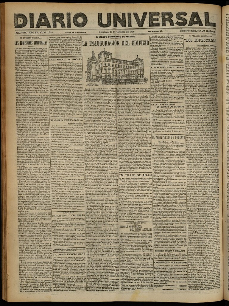 Miniatura de Diario Universal del 21 de octubre de 1906, edición de noche