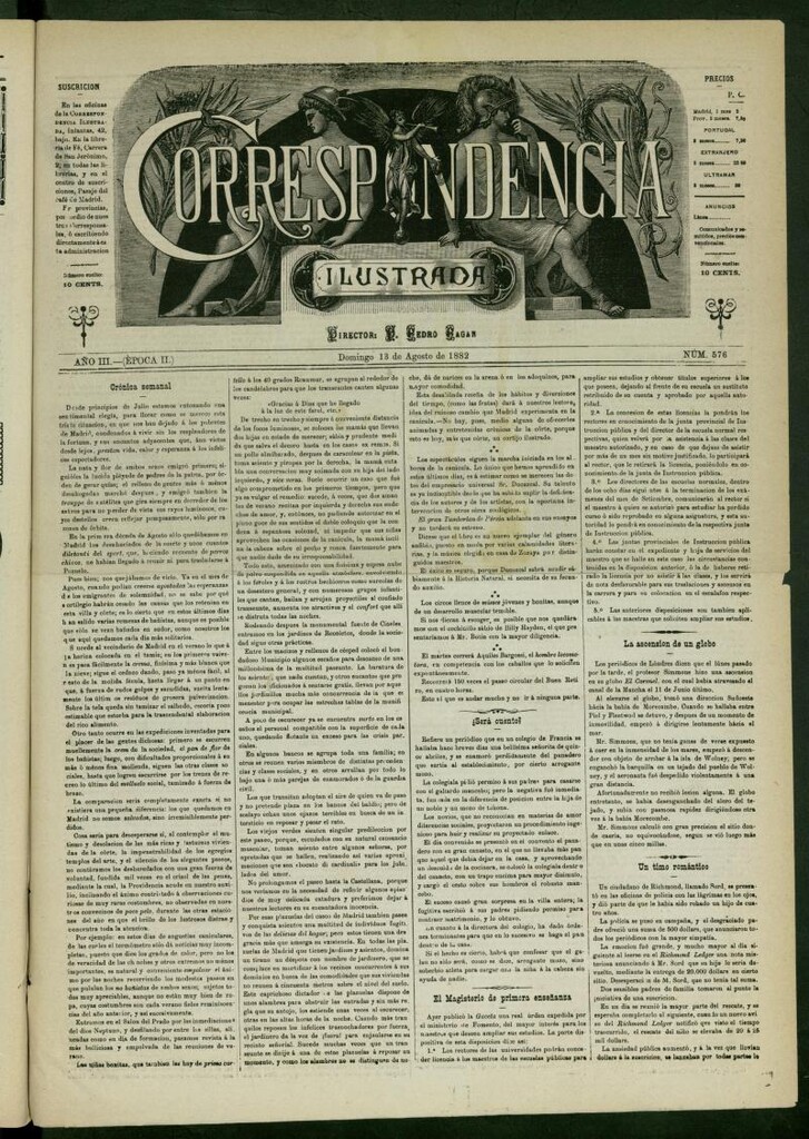 Miniatura de La Correspondencia Ilustrada del 13 de agosto de 1882, nº 576